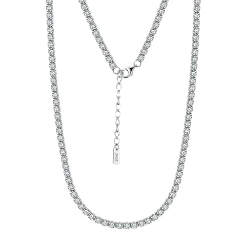 Lieson Halskette Damen Silber 925, Frauen Kette Panzerkette Schlüsselbein Tenniskette Zirkonia 3MM Silber, 35CM + 5CM Extend Chain von Lieson