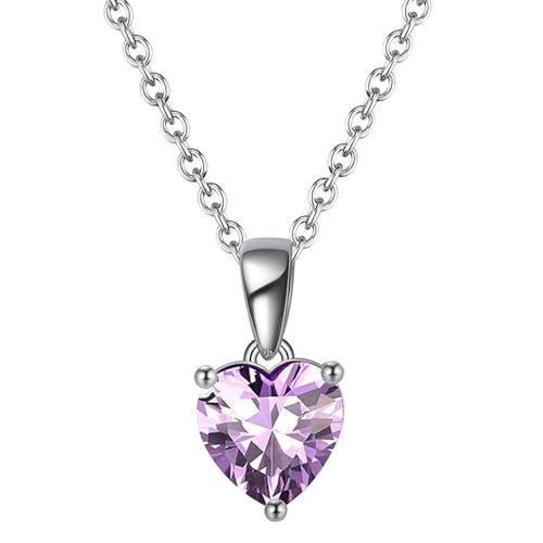 Lieson Halskette Frauen Silber 925, Kette Anhänger Damen Juni Geburtsstein Hell Lila Zirkonia Herz Silber 46CM, Geburtstag Muttertag Weihnachten Geschenk für Mama Ehefrau Freundin von Lieson