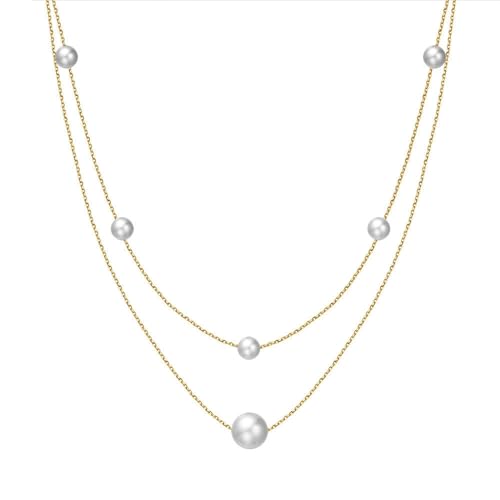 Lieson Halskette Silber 925, Kette Damen Panzerkette Doppelt Layering Kette mit Perlen Gold Verstellbare 40CM, Geburtstag Muttertag Weihnachten Geschenk für Mama Ehefrau Freundin von Lieson