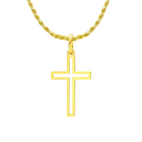 Lieson Halskette Silber 925 Damen Herren, Halskette Anhänger Hohl Kreuz Gold 55CM, Geburtstag Muttertag Weihnachten Geschenk für Mama Ehefrau Freundin von Lieson