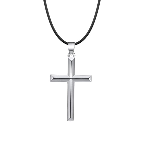 Lieson Halsketten Männer Silber 925, Kette Herren Anhänger Einfach Kreuz Silber Schwarz 60CM, Geburtstag Muttertag Weihnachten Geschenk für Mama Ehefrau Freundin von Lieson