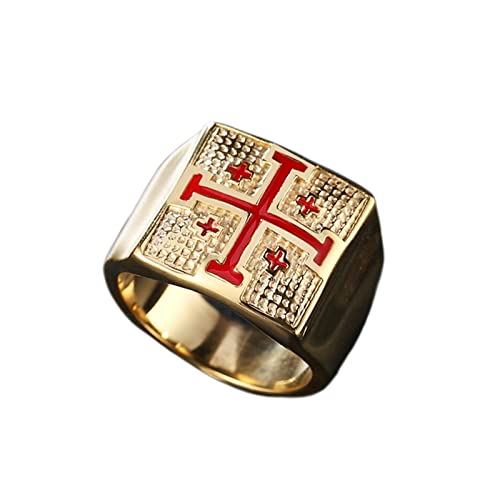 Lieson Herren Ring Edelstahl, Partnerringe Gold Ring für Männer Kreuz Breit Gothic Ringe Herren Größe 65 (20.7) von Lieson
