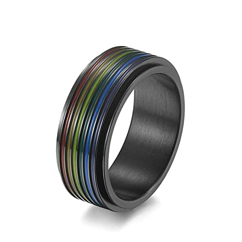 Lieson Herren Ring Verlobung Edelstahl, 8MM Emaille Regenbogen LGBT Drehbar Freundschaftsringe Eheringe Hochzeitsringe Partnerringe für Herren Schwarz Gr.57 (18.1) von Lieson