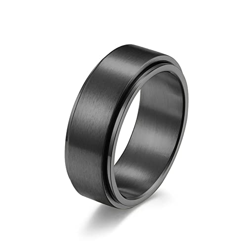 Lieson Herren Ringe Edelstahl Partnerringe, 8MM Matt Gebürstet Drehbar Verlobungsringe Freundschaftsringe Eheringe Hochzeitsringe für Herren Schwarz Größe 65 (20.7) von Lieson