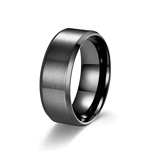 Lieson Herren Ringe Edelstahl Partnerringe, Einfache 8MM Matt Gebürstet Verlobungsringe Freundschaftsringe Eheringe Hochzeitsringe für Herren Schwarz Gr.67 (21.3) von Lieson