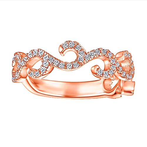 Lieson Hochzeit Ringe 925 Silber Damen, Frauen Ringe Mit Stein Elegant Blatt Rund Zirkonia Ringe Verlobung Rosegold Größe 60 (19.1) von Lieson