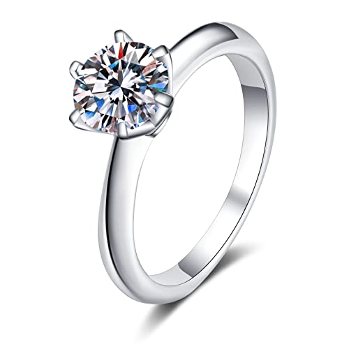 Lieson Hochzeitsringe Damen, Verlobung Ringe Silber 925 Klassisch Solitär Rund Moissanit 5ct Freundschaftsringe Frauen Silber Große 48 (15.3) von Lieson