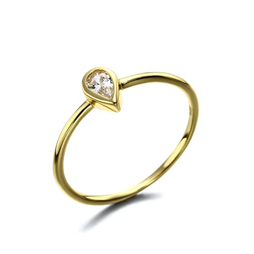 Lieson Hochzeitsringe Damen, Verlobungsring Gold 750 18K Poliert Solitär Tropfen Diamant Verlobungsringe Gelbgold Große 49 (15.6) von Lieson
