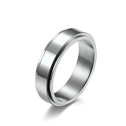 Lieson Hochzeitsringe Damen Herren Edelstahl, Einfach Poliert 6MM Drehbar Verlobungsringe Freundschaftsringe Eheringe Partnerringe für Herren Damen Silber Gr.57 (18.1) von Lieson