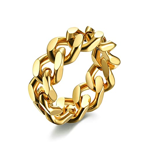 Lieson Hochzeitsringe Damen Herren Edelstahl, Poliert Kettendesign 8MM Verlobungsringe Freundschaftsringe Eheringe Partnerringe für Herren Damen Gold Gr.65 (20.7) von Lieson