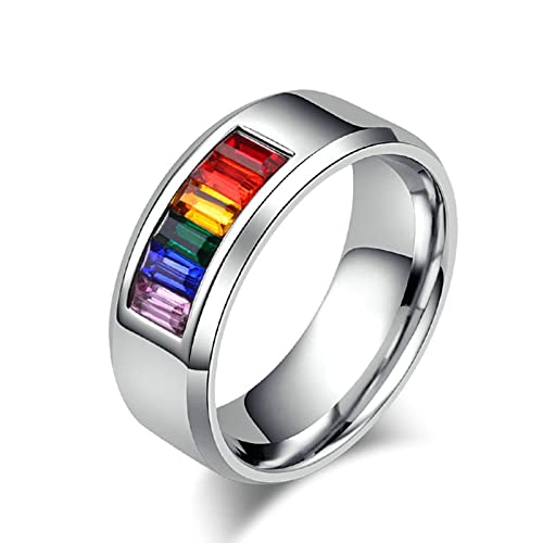 Lieson Hochzeitsringe Edelstahl Frauen Männer, 8MM LGBT Regenbogen Zirkonia Verlobungsringe Freundschaftsringe Eheringe Partnerringe für Herren Damen Silber Gr.65 (20.7) von Lieson