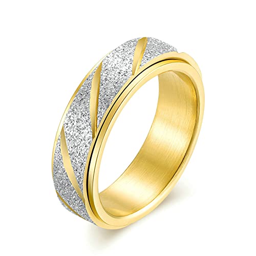 Lieson Hochzeitsringe Edelstahl Partnerringe, 6MM Drehbar mit Matt Streifen Verlobungsringe Freundschaftsringe Eheringe für Herren Damen Gold Größe 54 (17.2) von Lieson