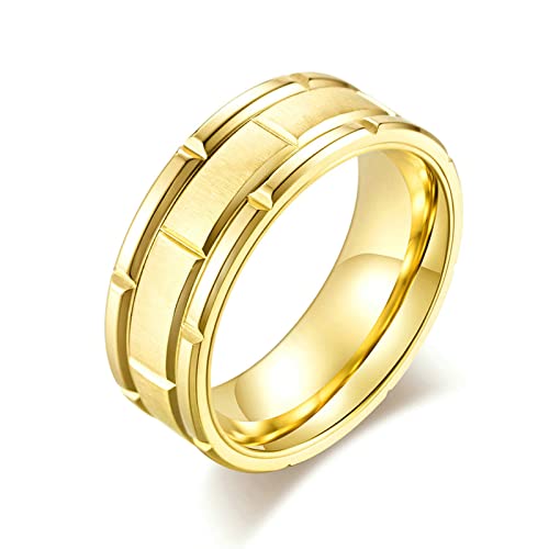 Lieson Hochzeitsringe Herren Edelstahl, Gebürstet Matt 8MM Geometrisch Verlobungsringe Freundschaftsringe Eheringe Partnerringe für Herren Gold Größe 65 (20.7) von Lieson