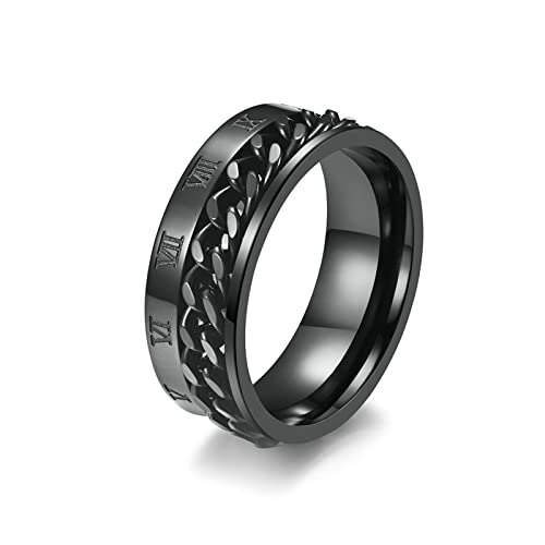 Lieson Hochzeitsringe Herren Edelstahl, Kette mit Römischen Ziffern 8MM Drehbar Verlobungsringe Freundschaftsringe Eheringe Partnerringe für Herren Schwarz Gr.67 (21.3) von Lieson