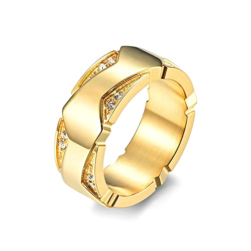 Lieson Hochzeitsringe Herren Edelstahl, Poliert Welle 8.7MM Zirkonia Verlobungsringe Freundschaftsringe Eheringe Partnerringe für Herren Gold Größe 54 (17.2) von Lieson