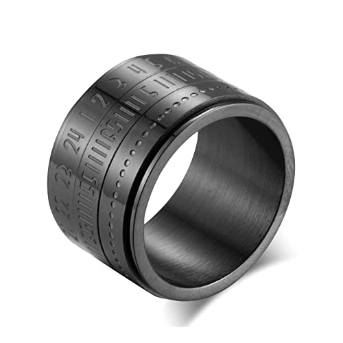 Lieson Hochzeitsringe Herren Edelstahl, Ziffern 14MM Breit Drehbar Verlobungsringe Freundschaftsringe Eheringe Partnerringe für Herren Schwarz Gr.54 (17.2) von Lieson