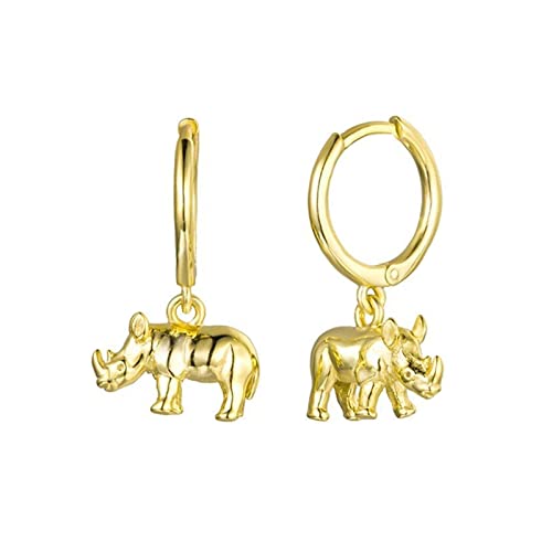 Lieson Mädchen Creolen Klein, Ohrringe Sterling Silber 925 3D Nashorn Creolen mit Anhänger Gold von Lieson