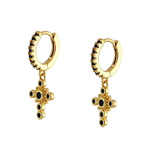Lieson Mädchen Ohrringe, Damen Creolen Silber 925 Kreuz Zirkonia Schwarz Ohrringe mit Anhänger Gold von Lieson