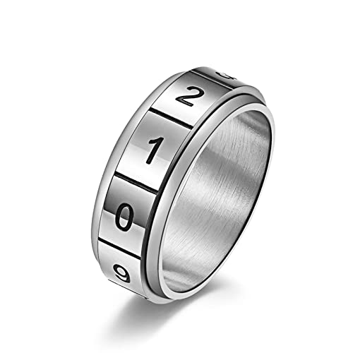 Lieson Männer Ringe Edelstahl Partnerringe, Poliert 8MM Drehbar mit Ziffern Verlobungsringe Freundschaftsringe Eheringe Hochzeitsringe für Herren Silber Größe 67 (21.3) von Lieson