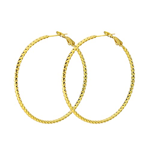 Lieson Ohrringe Frauen Titan, Creolen Ohrringe Gold Ohrstecker Verdrehte Rund 50MM von Lieson