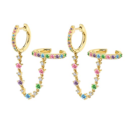 Lieson Ohrringe Mädchen, Damen Creolen Silber 925 mit Kette Zirkonia Bunt Knorpel Braut Ohrringe Gold von Lieson