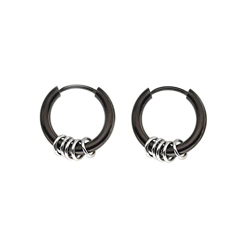Lieson Ohrstecker Set Titan, Creolen Ohrringe Schwarz Silber Ohrstecker 14 MM Rund Mit Kreisn von Lieson