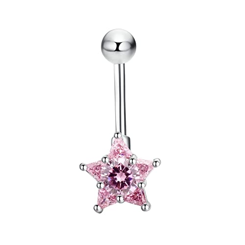 Lieson Ring Bauchnabelpiercing Damen, Bauchnabelpiercing Chirurgenstahl Rosa Zirkonia Stern Bauchnabelpiercing Banane Silber von Lieson