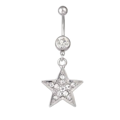 Lieson Ring Bauchnabelpiercing Damen, Bauchnabelpiercing Hängend Chirurgenstahl Stern Zirkonia Weiß Bauchnabelpiercing Bananabell Silber von Lieson