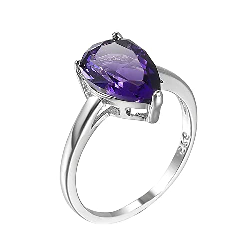 Lieson Ring Damen Weißgold, Vergoldet Ringe Frauen Einfach Hochzeitsringe Damen Tropfen Lila Zirkonia Ring Größe 54 (17.2) von Lieson