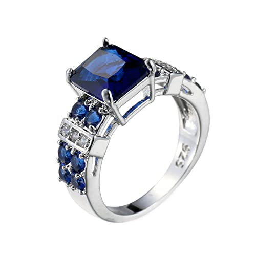 Lieson Ring Damen Weißgold, Vergoldet Ringe Frauen Retro Freundschaftsringe Frauen Rechteck Blau Zirkonia Ring Größe 57 (18.1) von Lieson