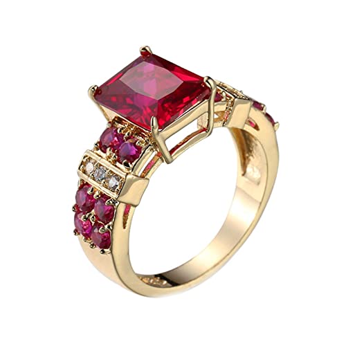 Lieson Ring Für Frauen Gold, Vergoldeter Ring Damen Elegant Verlobungsringe Damen Rechteck Rot Zirkonia Ring Größe 60 (19.1) von Lieson