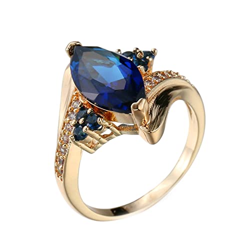 Lieson Ring Gold Damen, Frauen Ring mit Stein Vergoldet Jahrgang Verlobungsringe Frauen Marquise Blau Zirkonia Ring Größe 62 (19.7) von Lieson