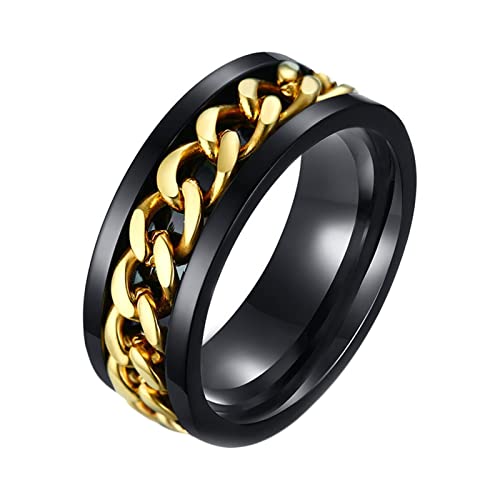 Lieson Ringe Edelstahl Männer Schwarz Gold, Hochzeitsringe Herren Poliert Punk Kette 8MM Anti-Angst Spinner Ringe Mit Gravur Personalisiert Gr.60 (19.1) von Lieson