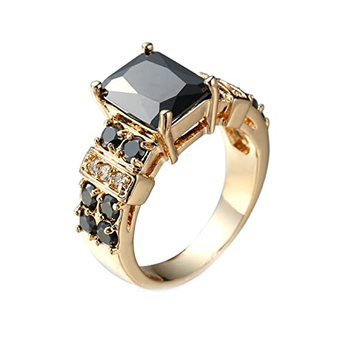 Lieson Ringe Gold Frauen, Ringe Vergoldet Damen Retro Verlobungsringe Damen Rechteck Schwarz Zirkonia Ring Größe 60 (19.1) von Lieson
