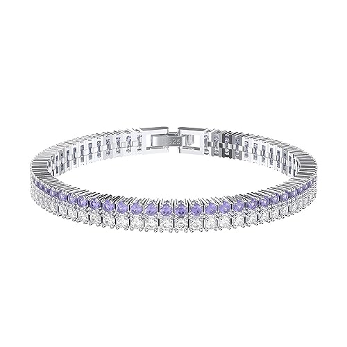 Lieson Silber Armband Damen 925, Armkette Zweireihige 2MM Tenniskette mit Lila Weiß Zirkonia Silber 18CM, Geburtstag Muttertag Weihnachten Geschenk für Mama Ehefrau Freundin von Lieson