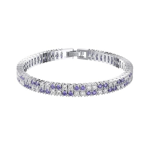 Lieson Silber Armband Damen 925, Armkette Zweireihige Tenniskette mit Lila Weiß Zirkonia Silber 18CM, Geburtstag Muttertag Weihnachten Geschenk für Mama Ehefrau Freundin von Lieson