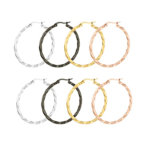 Lieson Titan Ohrringe Frauen, Ohrringe Creolen Silber Gold Schwarz Rosegold Ohrringe 4 Paar Verdreht Kreis 40MM von Lieson