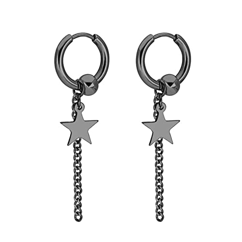 Lieson Titan Ohrringe Frauen Männer, Ohrringe Für Damen Herren Schwarz Ohrstecker Kugel Stern Mit Quaste von Lieson