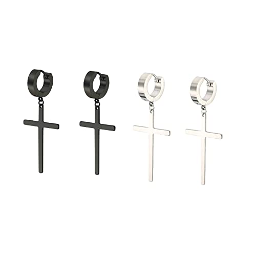 Lieson Titan Ohrringe Männer Frauen, Herren Ohrringe Silber Schwarz Ohrringe 4 Stück (2 Paar) Kreuz von Lieson
