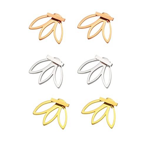Lieson Titan Ohrstecker Damen, Ohrstecker Damen Gold Silber Rosegold Ohrstecker 3 Paar Hohl Quadratisch Blätter von Lieson