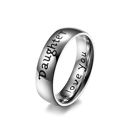 Lieson Trauringe Edelstahl Partnerringe, Poliert 6MM mit Gravur I love you Daughter Verlobungsringe Freundschaftsringe Eheringe Hochzeitsringe für Herren Damen Silber Gr.60 (19.1) von Lieson