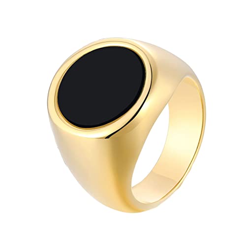 Lieson Verlobung Ring Herren Edelstahl Gold, Ehering Herren Polieren Rund Schwarz Emaille 13MM Ring Gravur Personalisiert Größe 57 (18.1) von Lieson