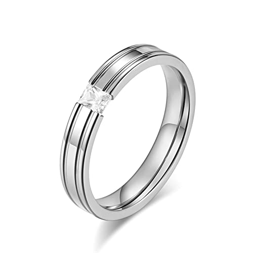 Lieson Verlobungsring Edelstahl Damen Herren, Klassisch Solitär Zirkonia Stein 4MM Freundschaftsringe Eheringe Hochzeitsringe Partnerringe für Herren Damen Silber Gr.62 (19.7) von Lieson