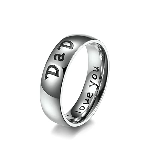 Lieson Verlobungsring Edelstahl Damen Herren, Poliert 6MM mit Gravur I love you DaD Freundschaftsringe Eheringe Hochzeitsringe Partnerringe für Herren Damen Silber Gr.54 (17.2) von Lieson