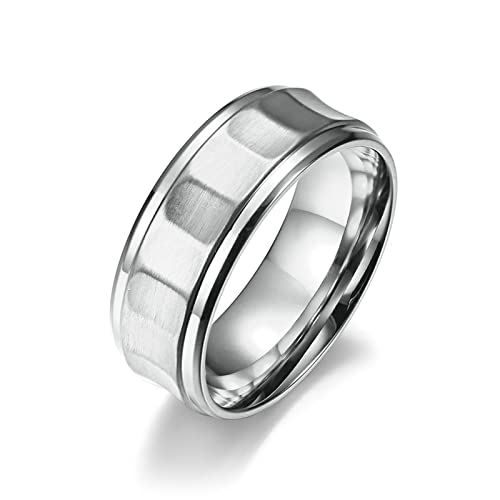 Lieson Verlobungsring Edelstahl Herren, 8MM Matt Gebürstet Geometrisch Freundschaftsringe Eheringe Hochzeitsringe Partnerringe für Herren Silber Größe 60 (19.1) von Lieson