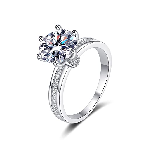 Lieson Verlobungsringe Damen, Trauringe Silber 925 Halbe Ewigkeit mit 6 Zinken Rund Moissanit 3ct Hochzeit Ringe Frauen Silber Große 53 (16.9) von Lieson