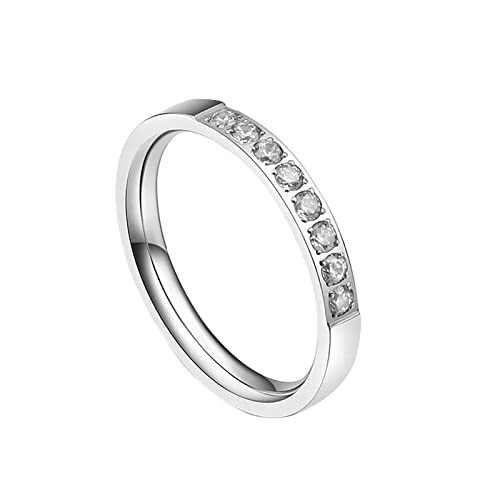 Lieson Verlobungsringe Damen Edelstahl, Dünn 2.5MM Reihen Zirkonia Freundschaftsringe Eheringe Hochzeitsringe Partnerringe für Damen Silber Gr.49 (15.6) von Lieson