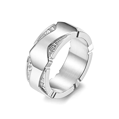 Lieson Verlobungsringe Männer Edelstahl, Poliert Welle 8.7MM Zirkonia Freundschaftsringe Eheringe Hochzeitsringe Partnerringe für Herren Silber Gr.67 (21.3) von Lieson