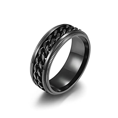 Lieson Verlobungsringe für Herren Edelstahl, 8MM Drehbar Kettendesign Freundschaftsringe Eheringe Hochzeitsringe Partnerringe für Herren Schwarz Gr.65 (20.7) von Lieson