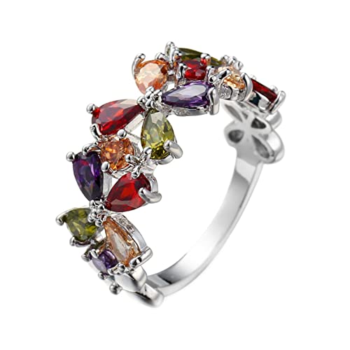 Lieson Weißgold Ring Damen, Frauen Ring mit Stein Vergoldet Elegante Blume Verlobungsringe Damen Tropfen Bunt Zirkonia Ring Größe 57 (18.1) von Lieson